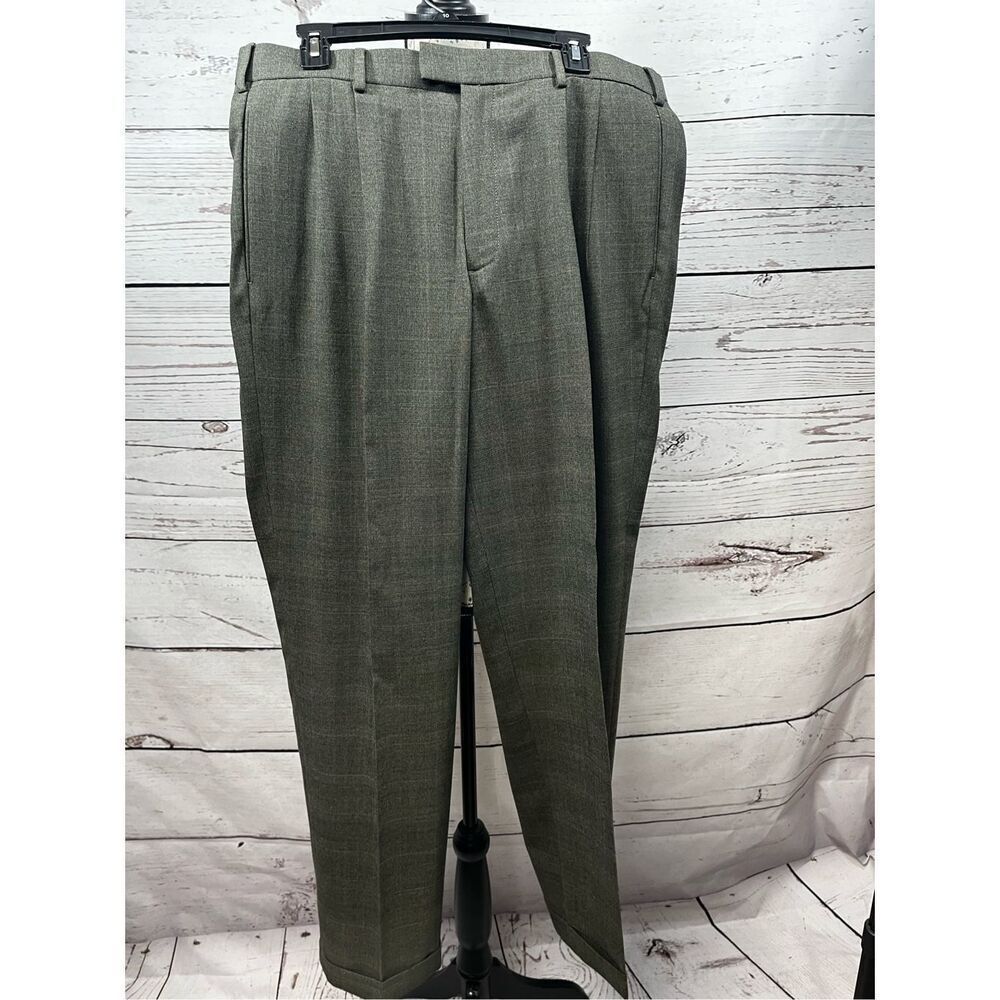 Dockers Mens Dress Pants 34x34 Olive Green Plaid‎ Pleated Relaxed Fit Trousers